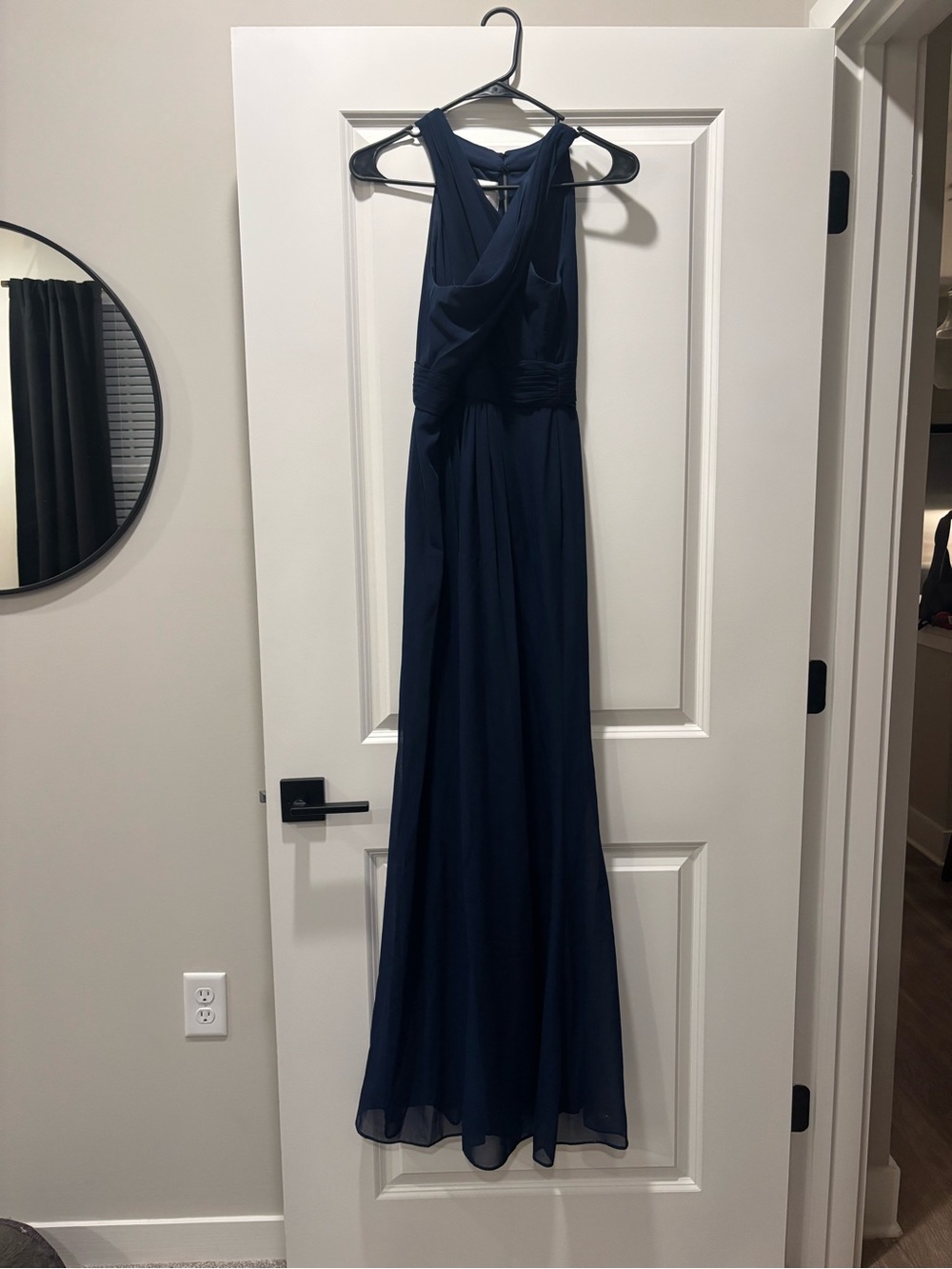 Navy Sleeveless Chiffon Maxi Dress with Cross-Back Detail
